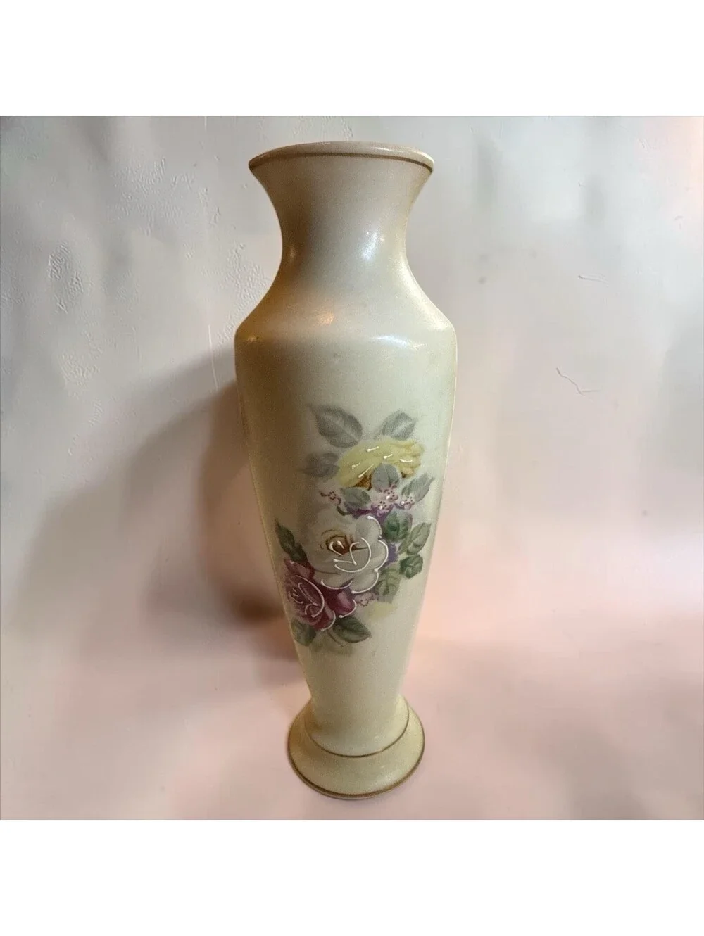 Vintage Norleans Japan Handpainted Vase Cream Floral With Gold Accents 8